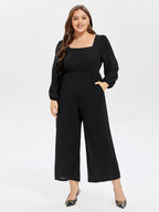 Square Neck Pocket Elastic Waist Jumpsuit