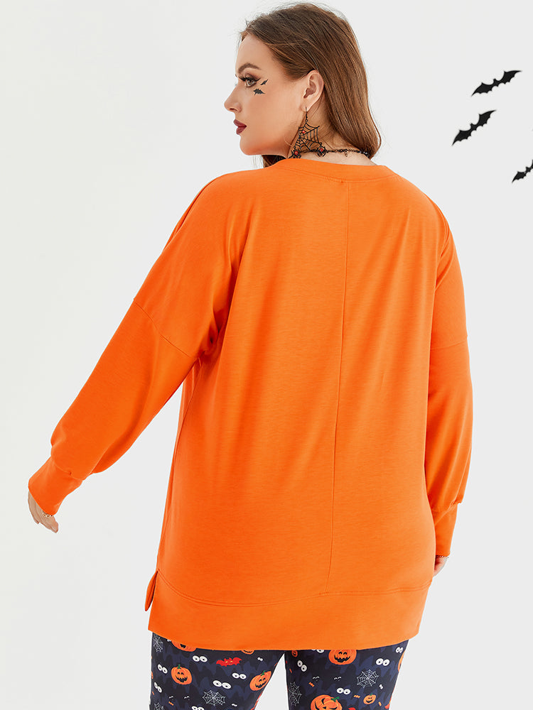 Halloween Pumpkin Print Drop Shoulder Sweatshirt