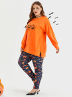 Halloween Pumpkin Print Drop Shoulder Sweatshirt
