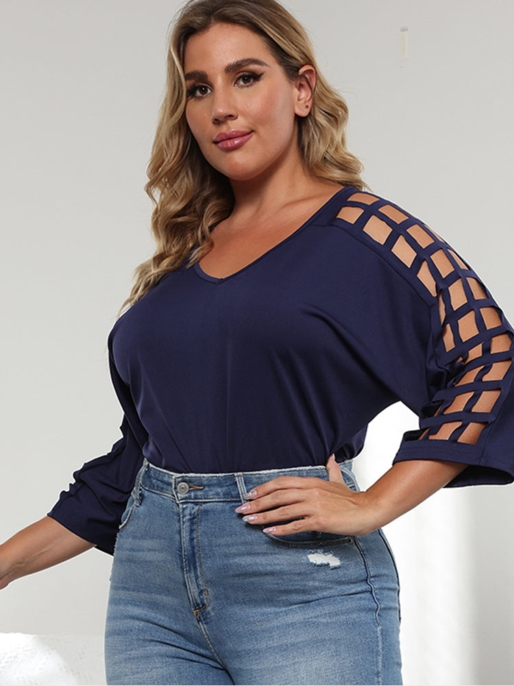 Plus Cut Out Sleeve V Neck Tee