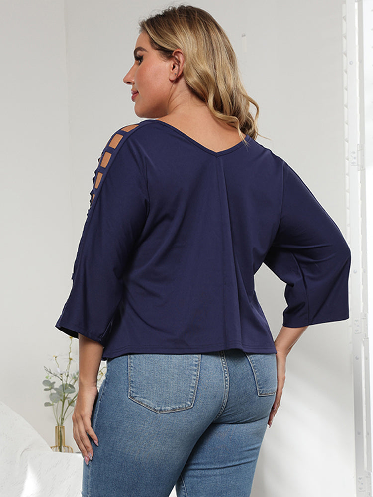 Plus Cut Out Sleeve V Neck Tee