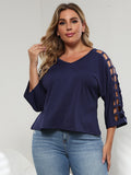 Plus Cut Out Sleeve V Neck Tee