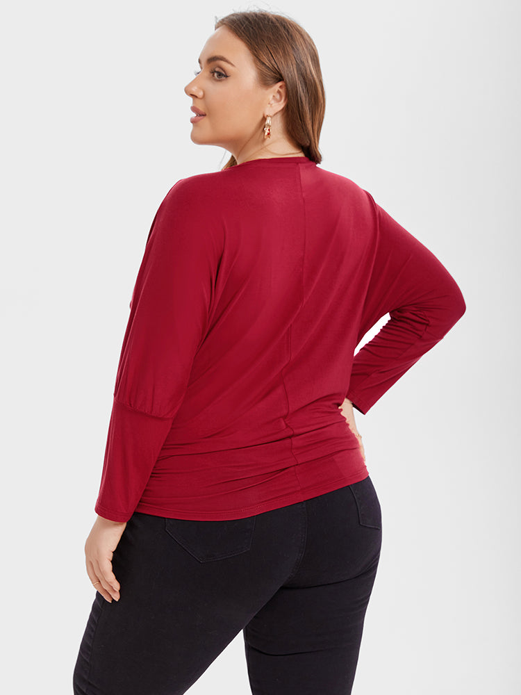 V-Neck Batwing Sleeve Ruched Tee