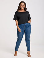 Plus Black Boat Neck Button Tee