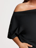 Plus Black Boat Neck Button Tee
