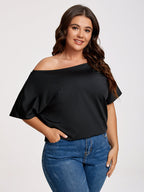 Plus Black Boat Neck Button Tee