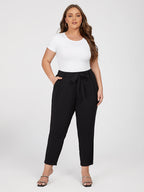 Plus Black Solid Tie Elastic Waist Pants