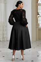 Xpluswear Design Plus Size Wedding White Round Neck 3/4 Sleeve 3D Elegant Pocket Satin Midi Dresses