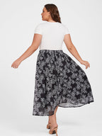 VIP Plus Black Floral Elastic Waist Skirt