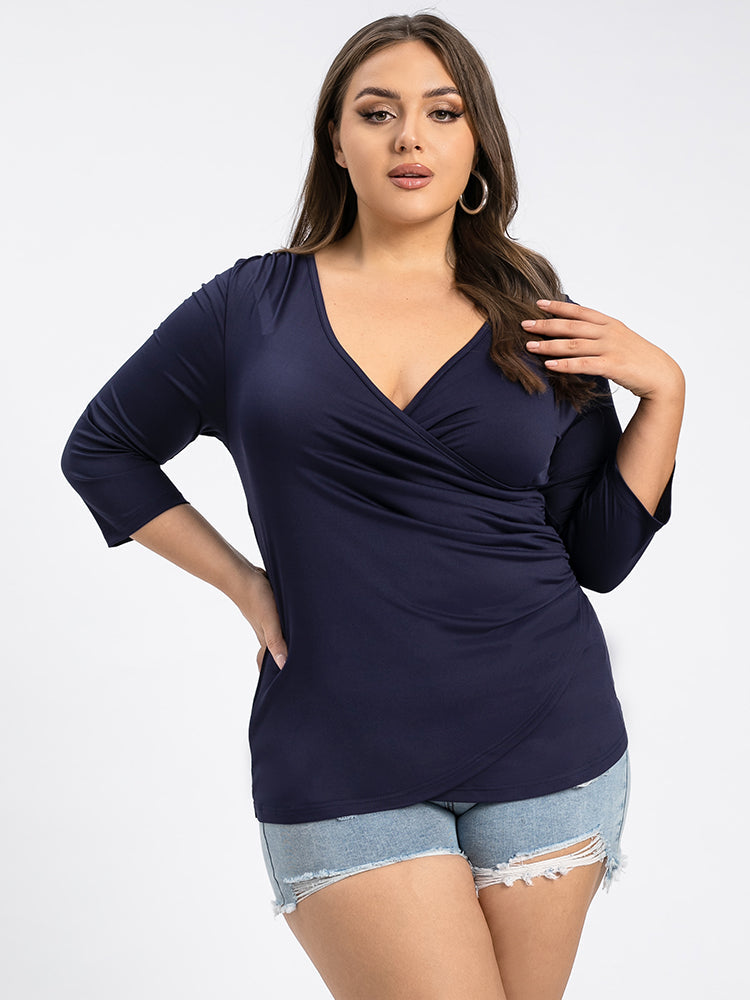 Plus Blue Crisscross V-Neck Tee