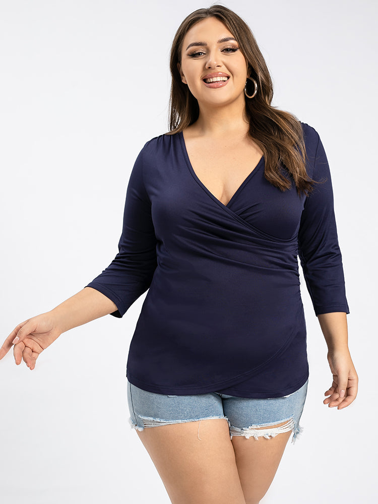 Plus Blue Crisscross V-Neck Tee