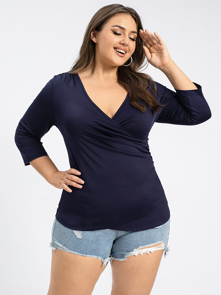 Plus Blue Crisscross V-Neck Tee