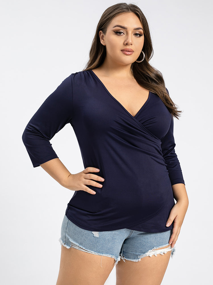 Plus Blue Crisscross V-Neck Tee