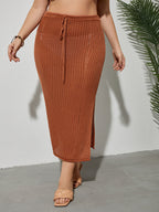 Plus Red Brown Tie Front Split Cover Up Skirt