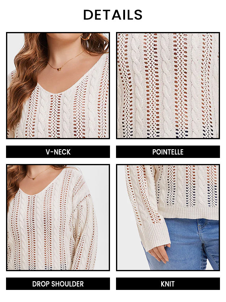 VIP Solid Pointelle Knit Drop Shoulder Sweater