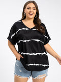 Plus Striped V-Neck Cuffed Sleeve Tee