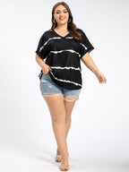 Plus Striped V-Neck Cuffed Sleeve Tee