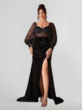 Square Neck Split Velvet Dress