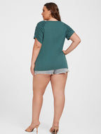 Plus Green V Neck Ruched Tee