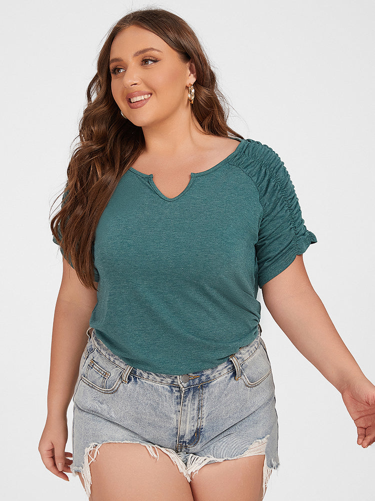 Plus Green V Neck Ruched Tee