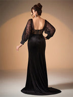 Square Neck Split Velvet Dress