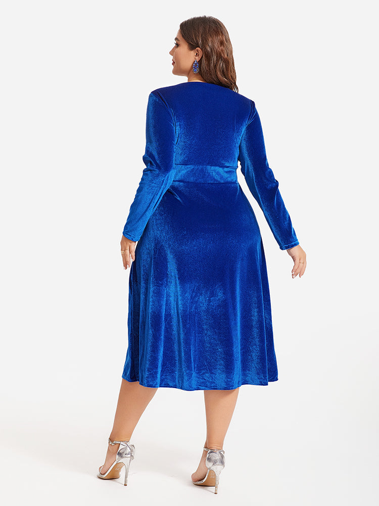 V-Neck Wrap Hem Velvet Midi Dress
