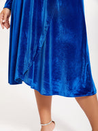 V-Neck Wrap Hem Velvet Midi Dress