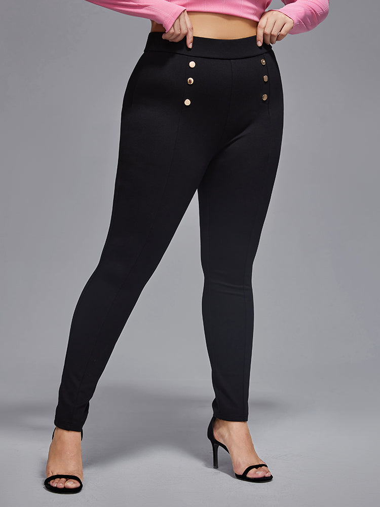 VIP Plus Plain Button Elastic Waist Pants