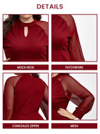 Plus Red Band Collar Mesh Patchwork Dress