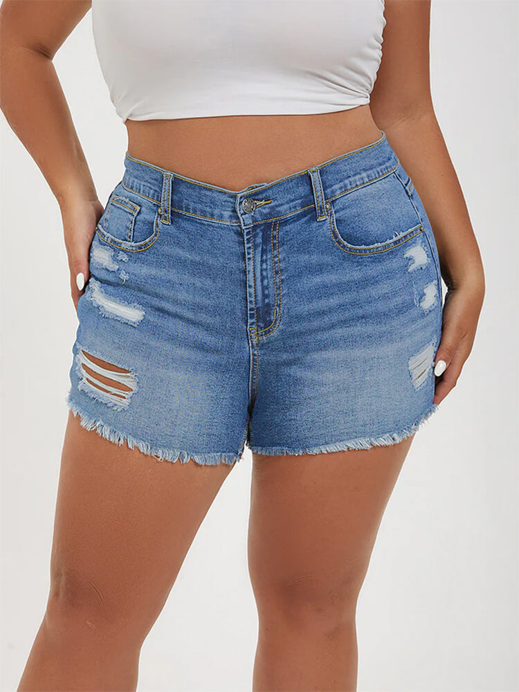 VIP Plus Dark Blue Ripped Raw Cut Denim Shorts