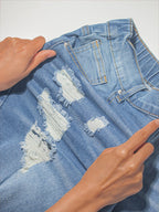 VIP Plus Dark Blue Ripped Raw Cut Denim Shorts