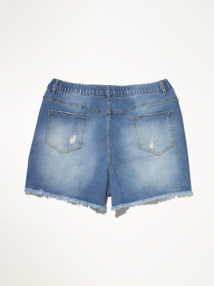 VIP Plus Dark Blue Ripped Raw Cut Denim Shorts