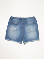 VIP Plus Dark Blue Ripped Raw Cut Denim Shorts