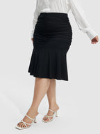 Solid Ruched Mermaid Hem Skirt