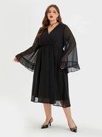 Halloween V-Neck Flare Sleeve Midi Dress