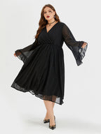 Halloween V-Neck Flare Sleeve Midi Dress