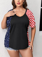 Plus Striped Star Patchwork V-Neck Tee