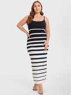 VIP Striped Pattern Cami Maxi Knit Dress