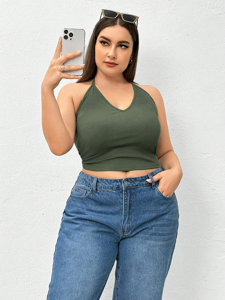 Solid Color Crop Halter Top
