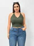 Solid Color Crop Halter Top