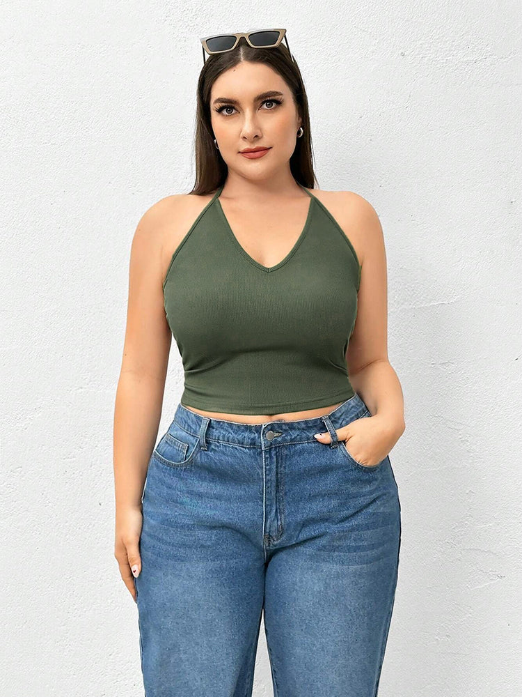 Solid Color Crop Halter Top