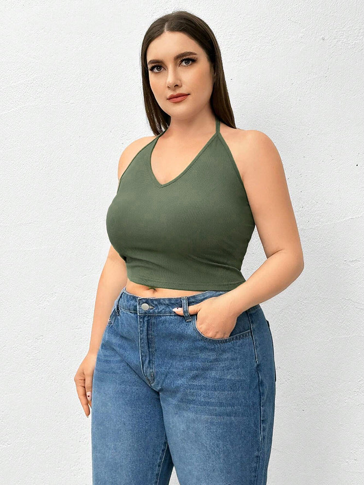 Solid Color Crop Halter Top