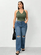 Solid Color Crop Halter Top