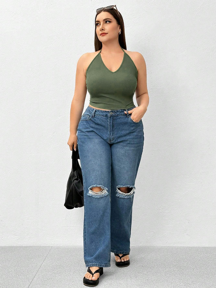 Solid Color Crop Halter Top