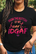 Plus Size Casual T-Shirt Black Round Neck Letter Print Basic T-Shirt
