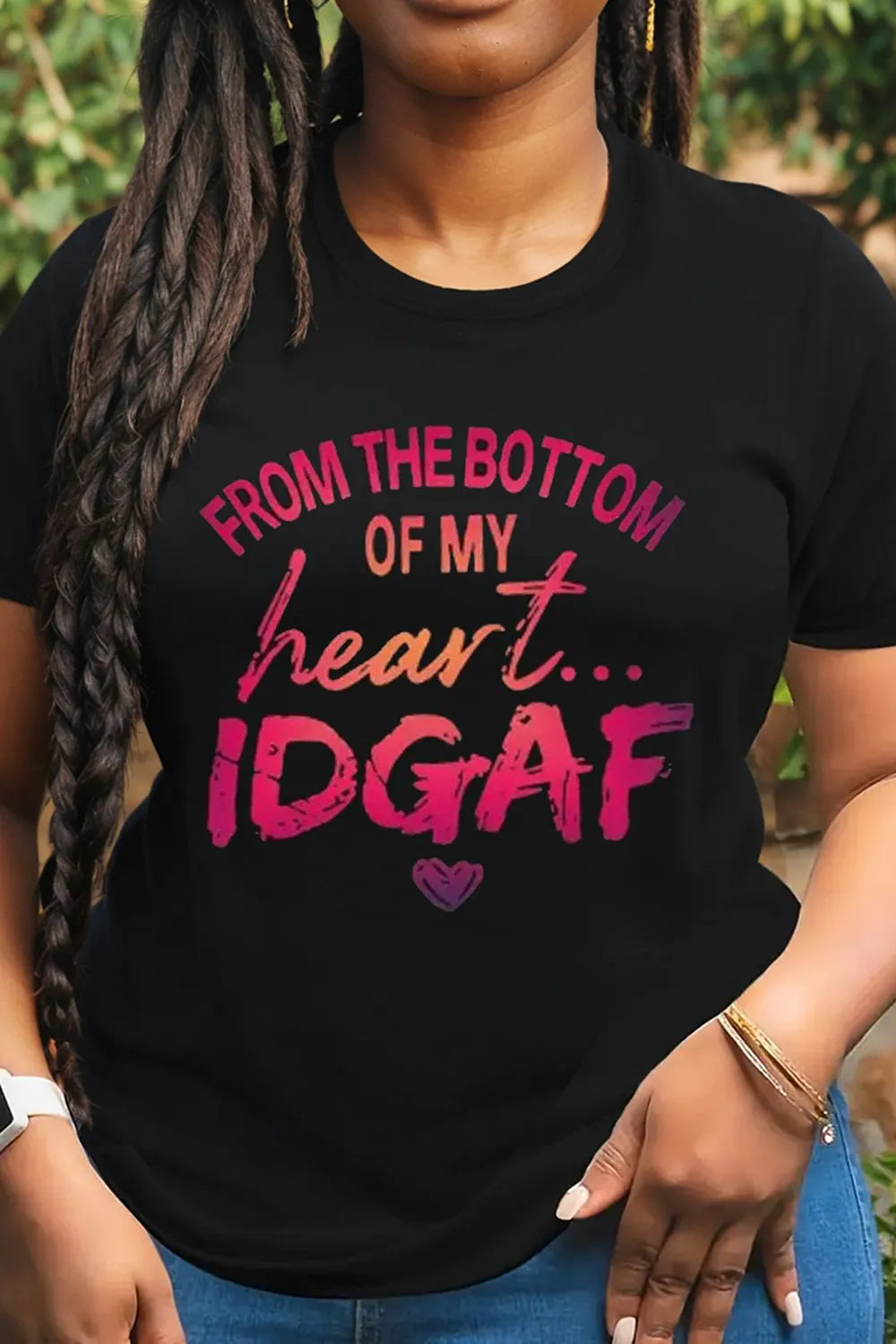 Plus Size Casual T-Shirt Black Round Neck Letter Print Basic T-Shirt