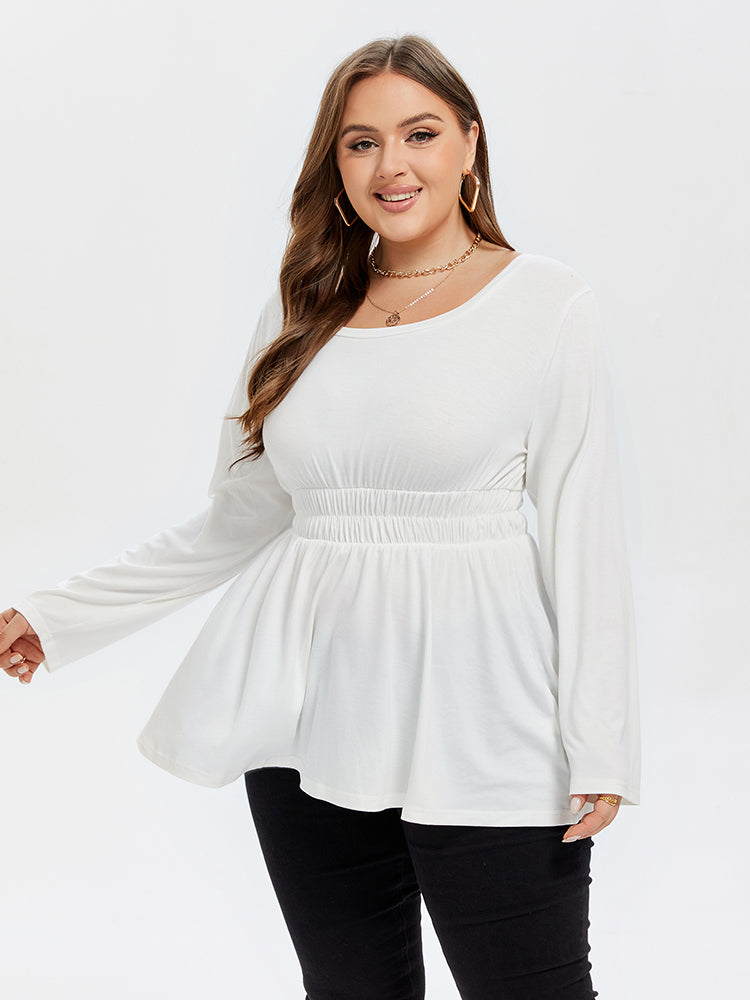 Solid Peplum Hem Elastic Waist Tee