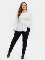 Solid Peplum Hem Elastic Waist Tee
