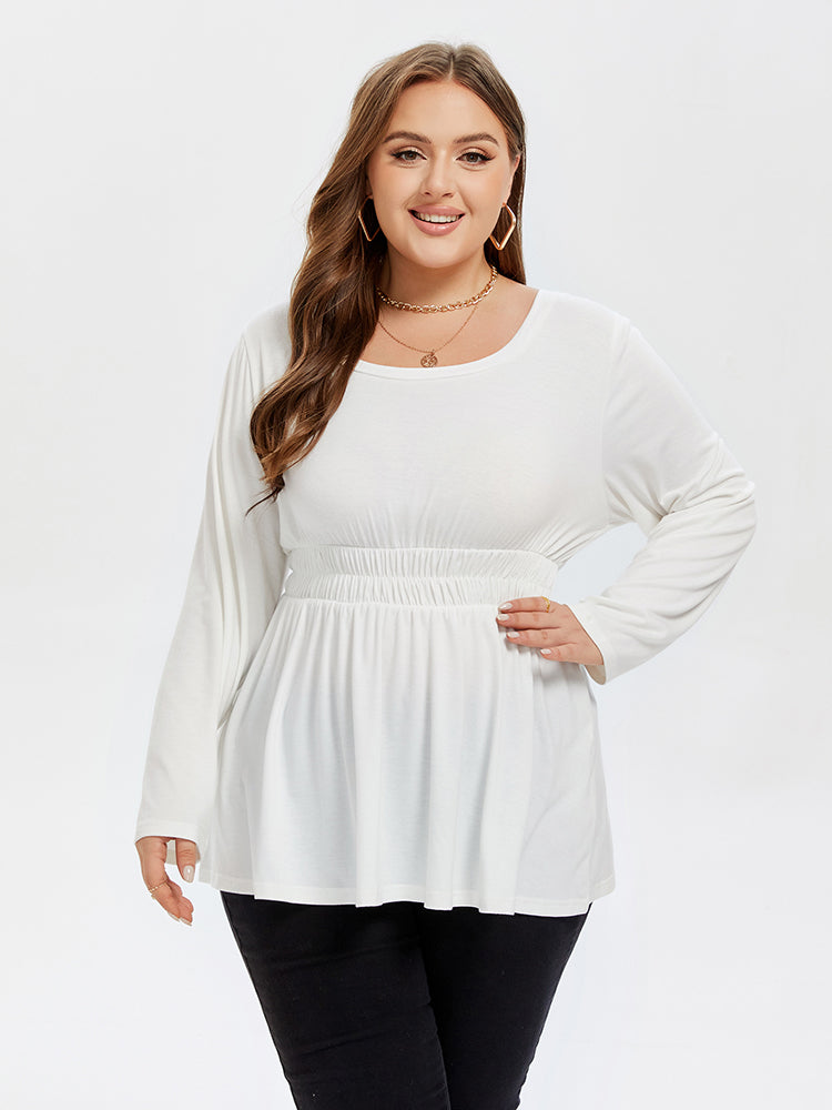 Solid Peplum Hem Elastic Waist Tee