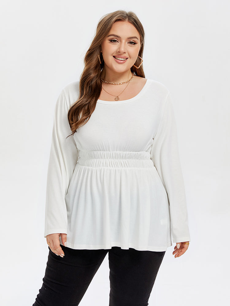 Solid Peplum Hem Elastic Waist Tee